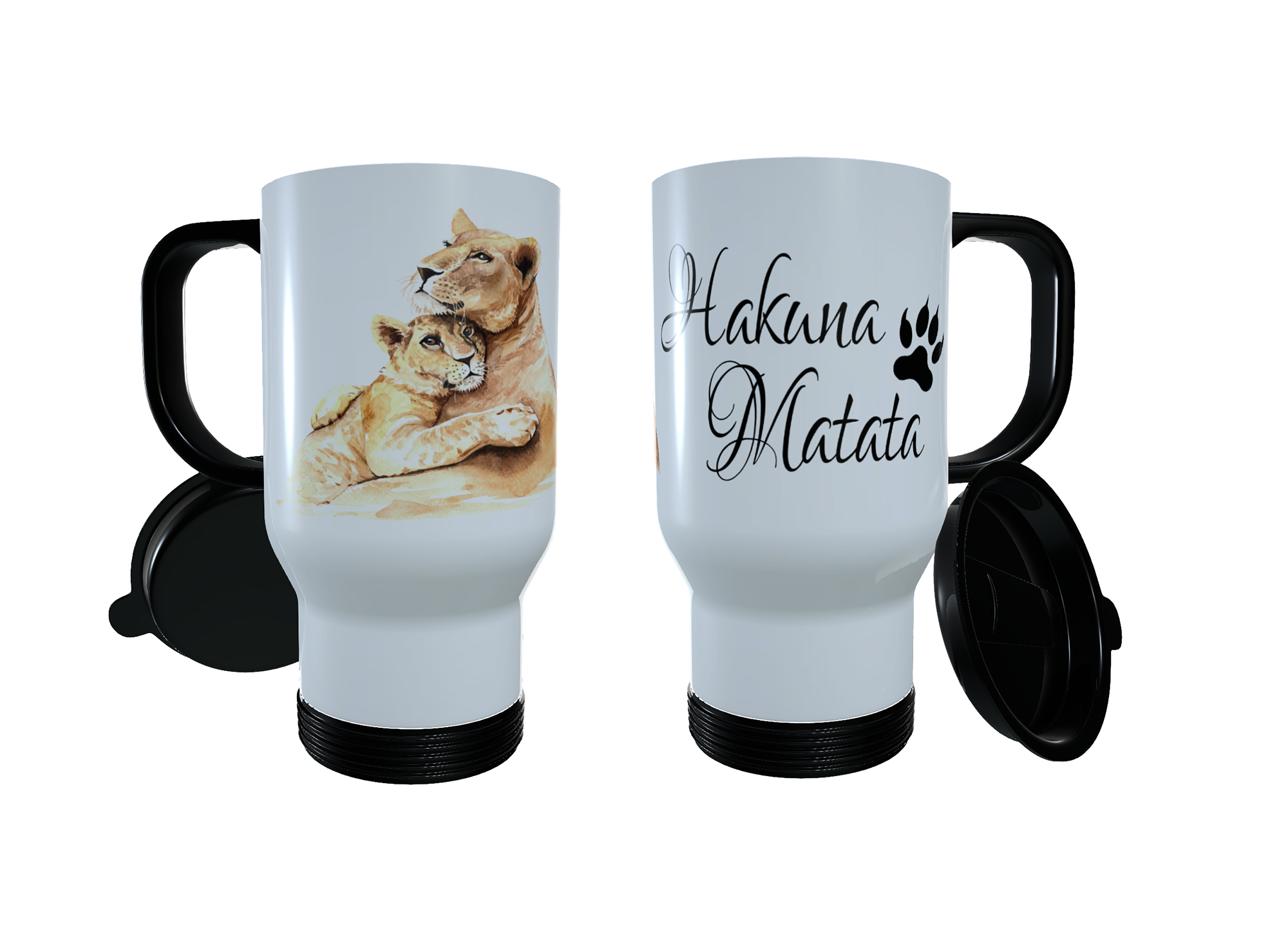 Lion & Baby Travel Mug, Personalised Lion Travel Mug, Thermos